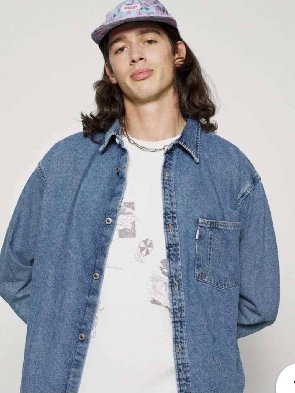 Levi's Button Up Shirt Medium Blue Denim Jean Silvertab OVERSIZED Fit Y2K Skater